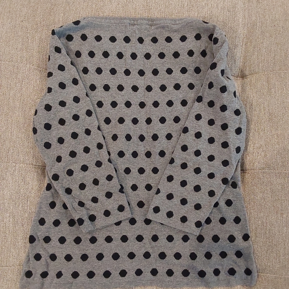 Liz Claiborne Gray & Black Polka Dot 3/4 Sleeve Knit Sweater Womens Size Medium - Picture 4 of 4